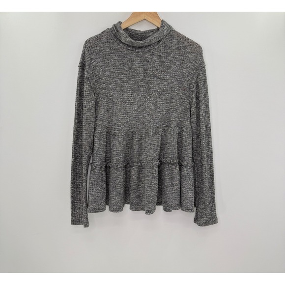 Eri + Ali Anthropolgie Gray Mock Neck Long Sleeve Knit Peplum Top Sz Sm Normcore - Picture 1 of 9